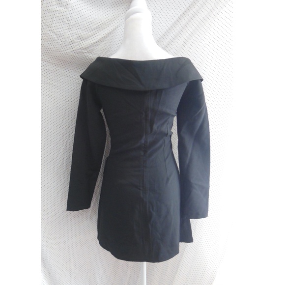 NEW ASTR Label BLACK Off The Shoulder TUXEDO COLLAR Long Sleeve COCKTAIL DRESS S - Picture 7 of 11